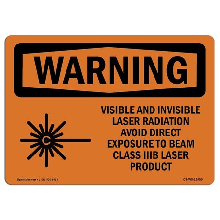 SIGNMISSION OSHA WARNING Sign, Visible And Invisible Laser W/ Symbol, 24in X 18in Decal, 24" W, 18" H, Landscape OS-WS-D-1824-L-12450